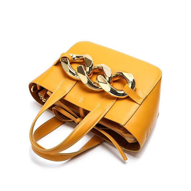 

Real leather thick chain small female 2021 new trendy one-shoulder messenger picture-child tote large-capacity female bag