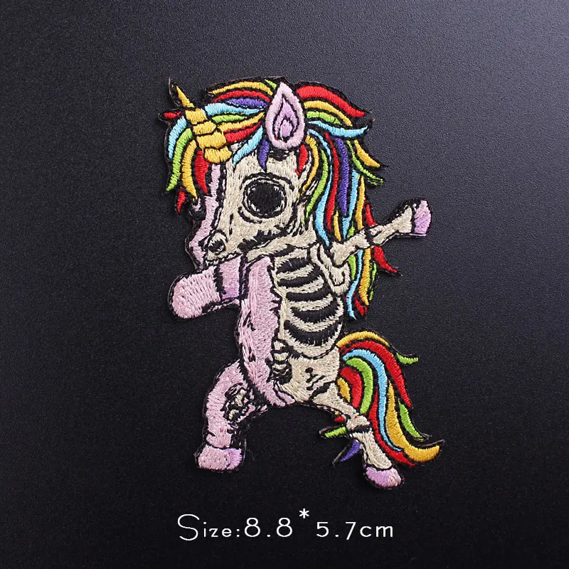 

Unicorn Skull Patch Iron On Patches For Clothes Bulldog Embroidered Patches For Clothing Stripes Applique Punk/Shark Patch Badge