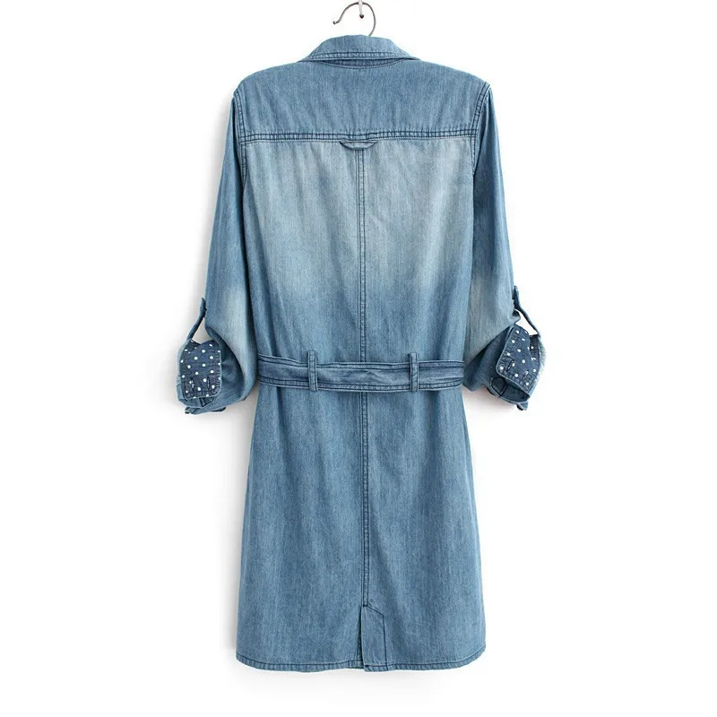 

Denim Dress Mid-Long Large Size Casual Denim Dresses Spring Autumn Long Sleeve Single-Breasted Elegant Vestidos With Belt A1128