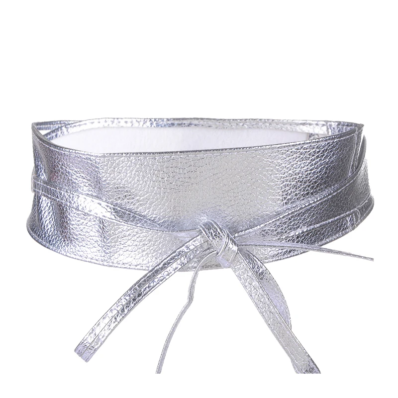 

1PC Fashion Spring Autumn Women Lady Metallic Color Soft Faux Leather Wide Belt Self Tie Wrap Waist Mujer Dress