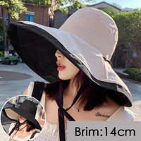 2020 new women summer super large wide brim beach hats double sided foldable anti uv sun hat panama female sunscreen cap bonnet