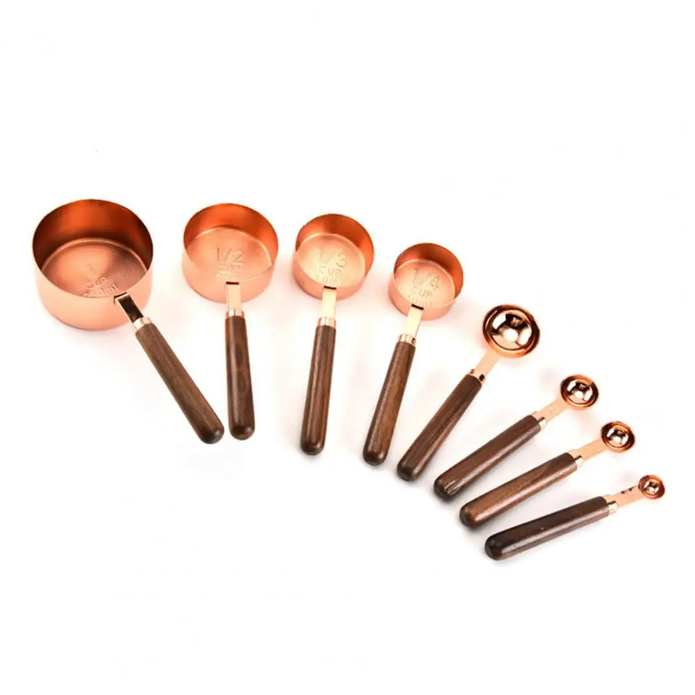 

4Pcs Measuring Cup Eco-friendly Rust-proof Stainless Steel Plating Measuring Walnut handle Baking Cup Spoon for Home