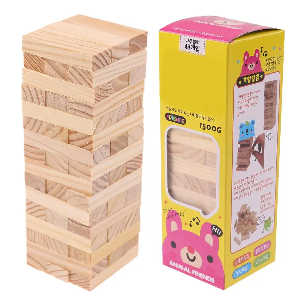 

48pcs/set DIY Tower Wood Assembled Building Blocks Toy for Kids Family Game Domino Stacker Extract Building Educational Toy Gift
