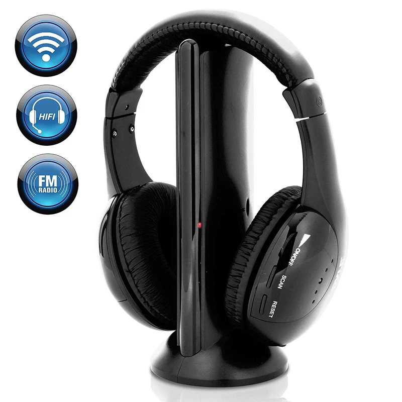 Auriculares inalámbricos 5 en 1, cascos Hi-Fi para PC, portátil, TV, DVD, CD, Radio FM, MP3 con micrófono
