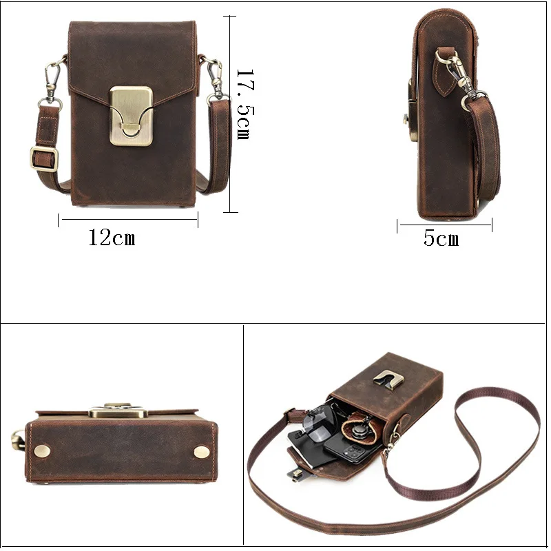 Men's Belt Bag Fanny Pack Fashion Messenger Bag Genuine Leather Bags 100% Waist Bag Men Cross Body Hand Tote Purse Card Holder