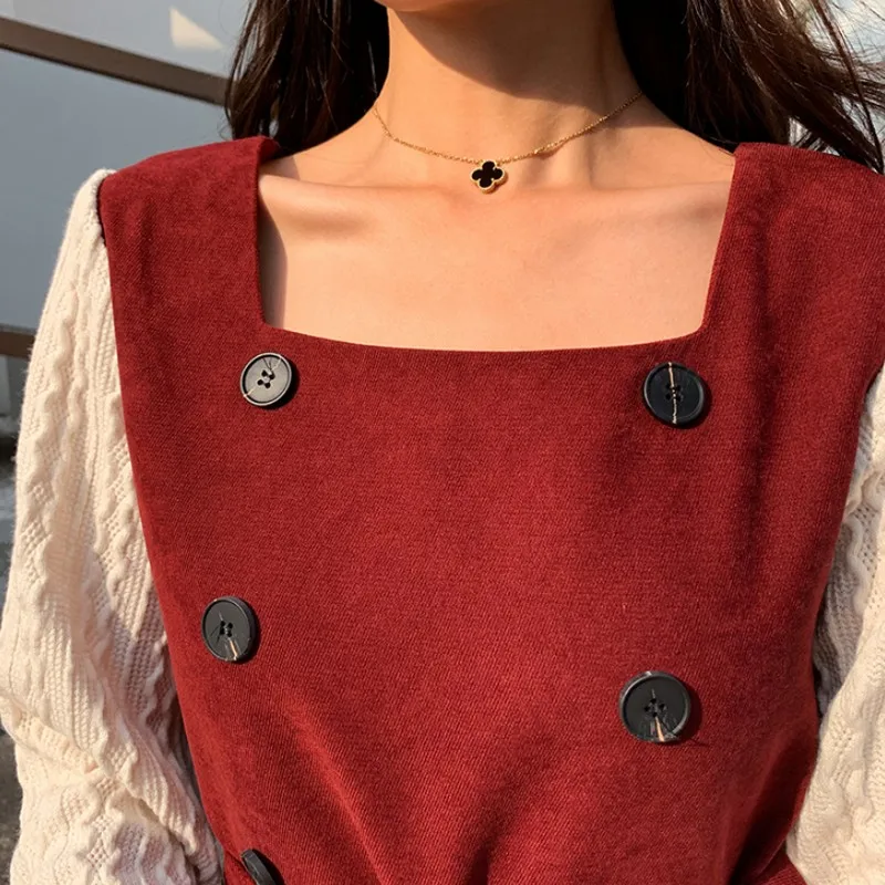 Модное женское платье из двух частей осеннее с квадратным воротником