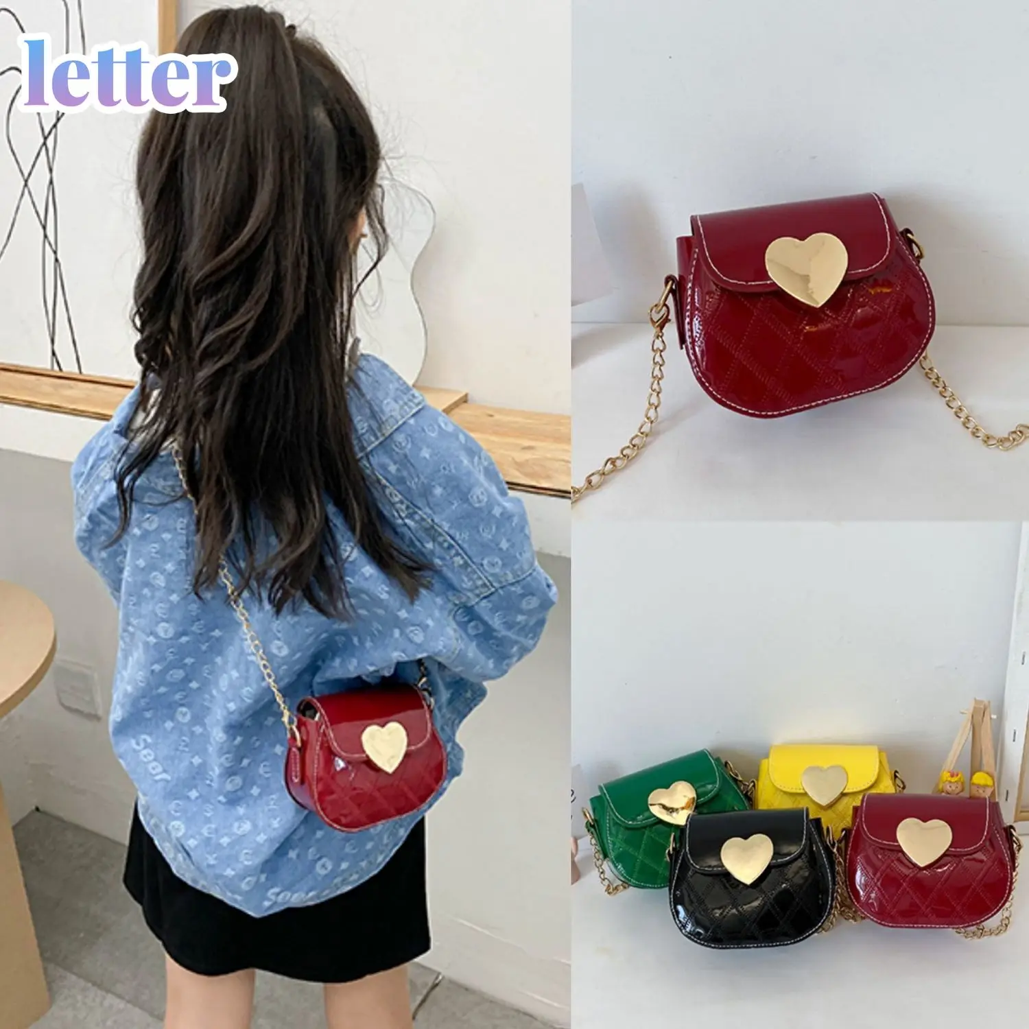 

Cute Little Girls Mini Shoulder Bag for Kids Fashion Coin Purse Small Handbags Lovely Patent Leather Children's Messenger Bags