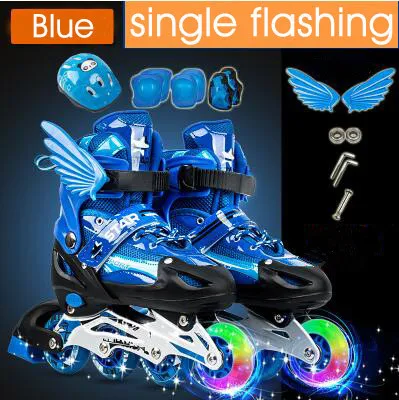 Single-Set-Blue Новые детские роликовые коньки для мальчиков и девочек, регулируемый размер, мигающие ботинки для катания на роликах для детей - Цвет: Single-Set-Blue