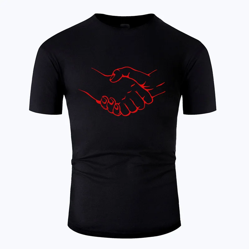 

Handshake Hand Line Art O Neck Cotton T Shirt Men and Woman Unisex Short Sleeve Designed Casual