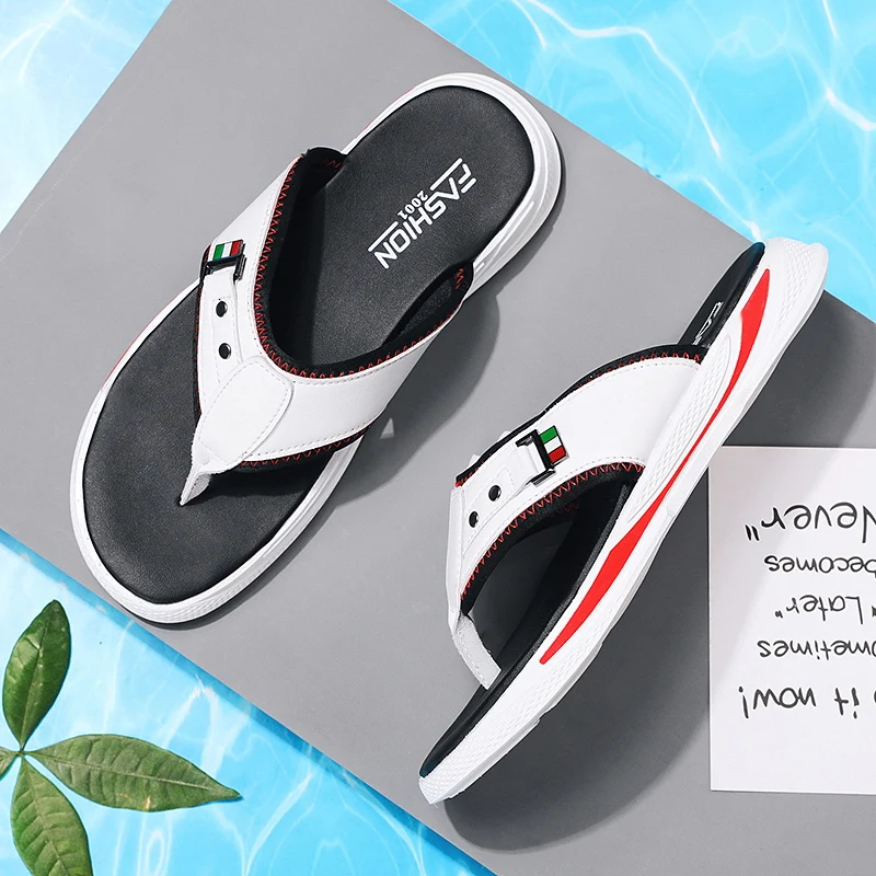 

Summer Slippers Men Fashion Beach Sandals Flip Flops Leather Slippers Fish Slippers Men Outdoor Casual Slippers Sandalias