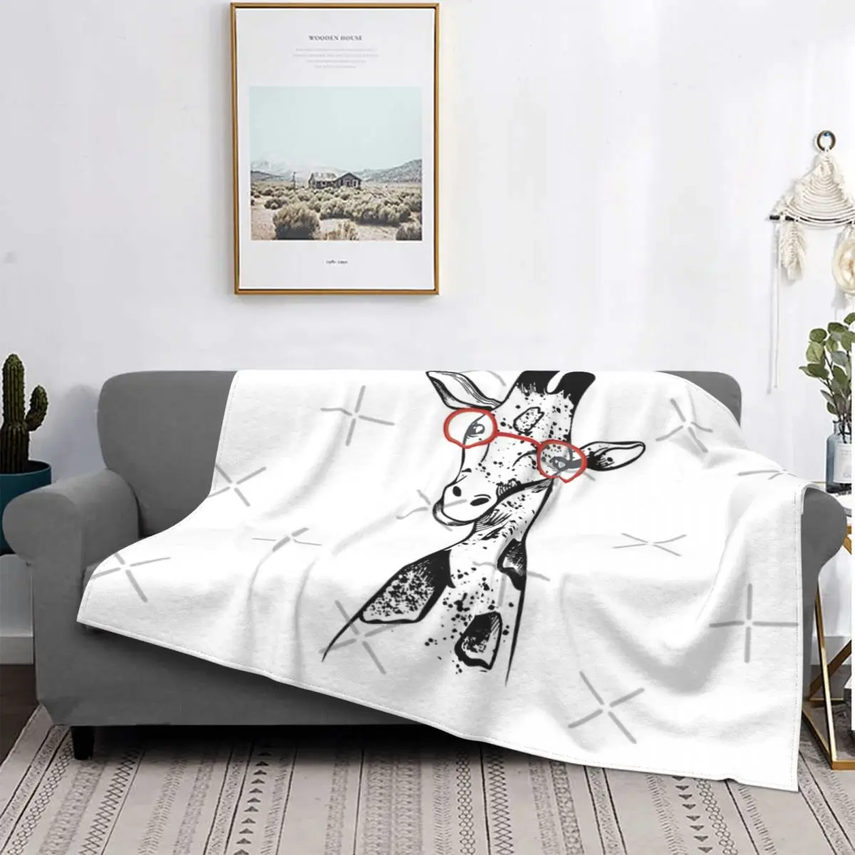 

Manta con diseño de jirafa con gafas, colcha a cuadros para cama, sofá, toalla, manta de Picnic, alfombra de oración Islámica