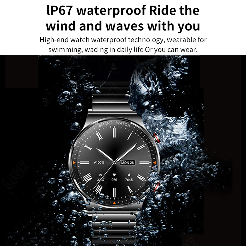 LIGE 2022 Новые смарт-часы с AMOLED экраном мужские Bluetooth звонки IP67 водонепроницаемые