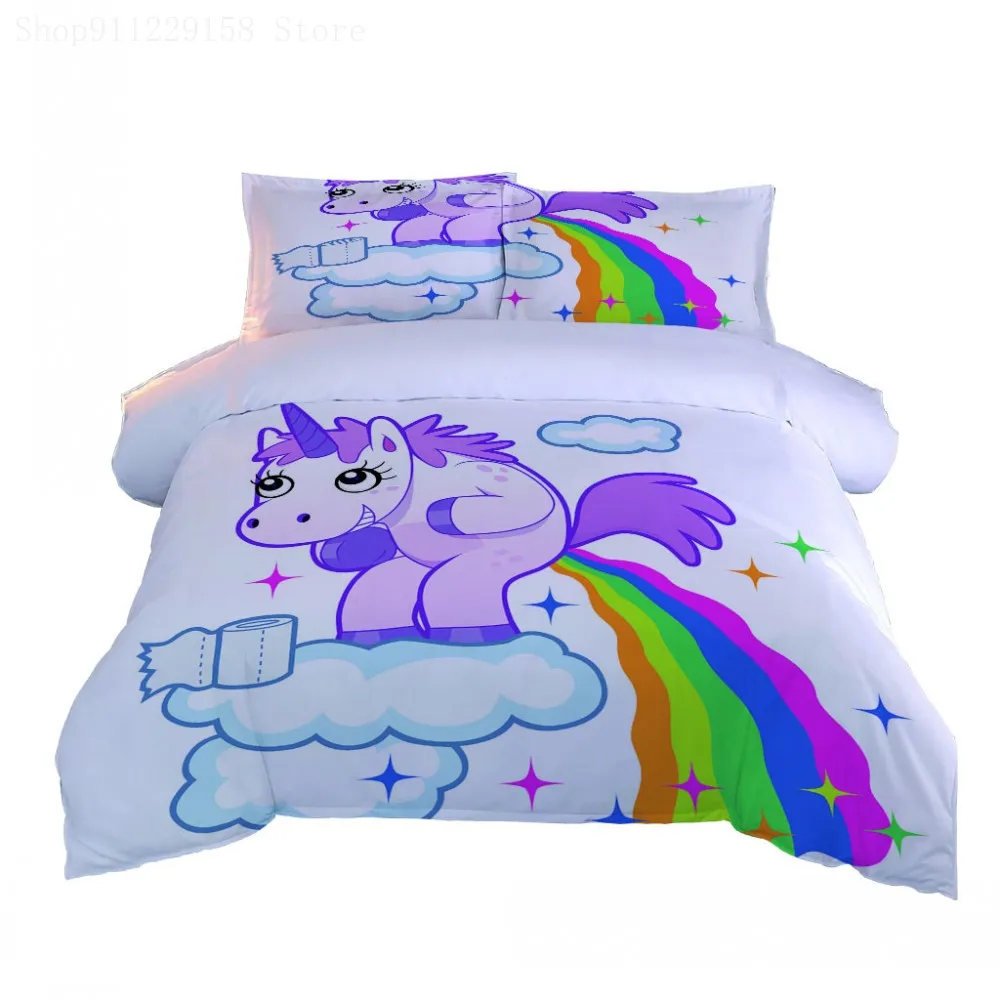 

Children's Bedroom Cartoon Pink Unicorn Bedding Set Printed Duvet Cover Sets Single King Queen Size Quilt Cover Bed Linen