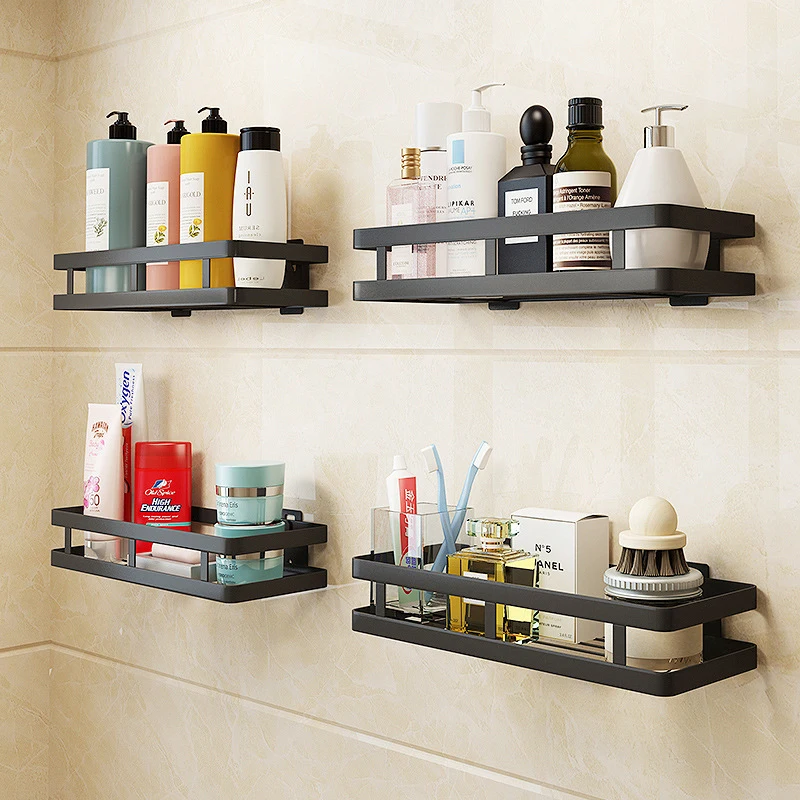 

Wall Mounted Storage Holder Stainless Steel Bathroom Organizar Kitchen Seasoning Rack Shelf Toiletries Holder Household Shelfs