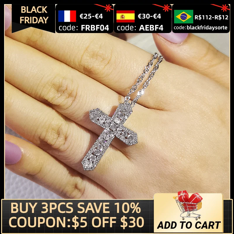 

2021 New Vintage Cross Necklace 925 Sterling Silver For Women Anniversary Gift Jewelry Bulk Sell X5981