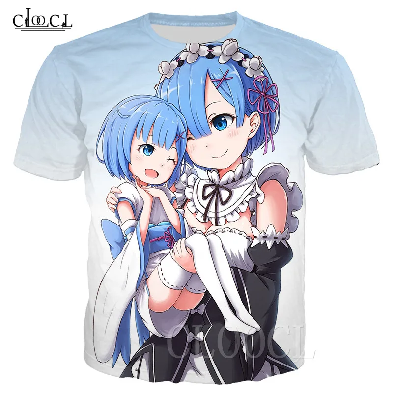 Футболка Мужская/женская оверсайз в стиле японского аниме с принтом Re:Zero Rem Ram