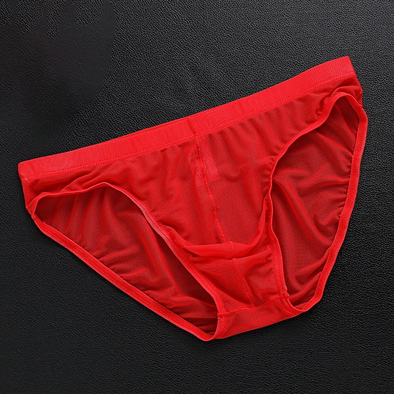 Men's Sexy Underwear Ultrathin Tulle Netting Transparent Elastic Lingerie Briefs Underpants Panties Black Red White One Size