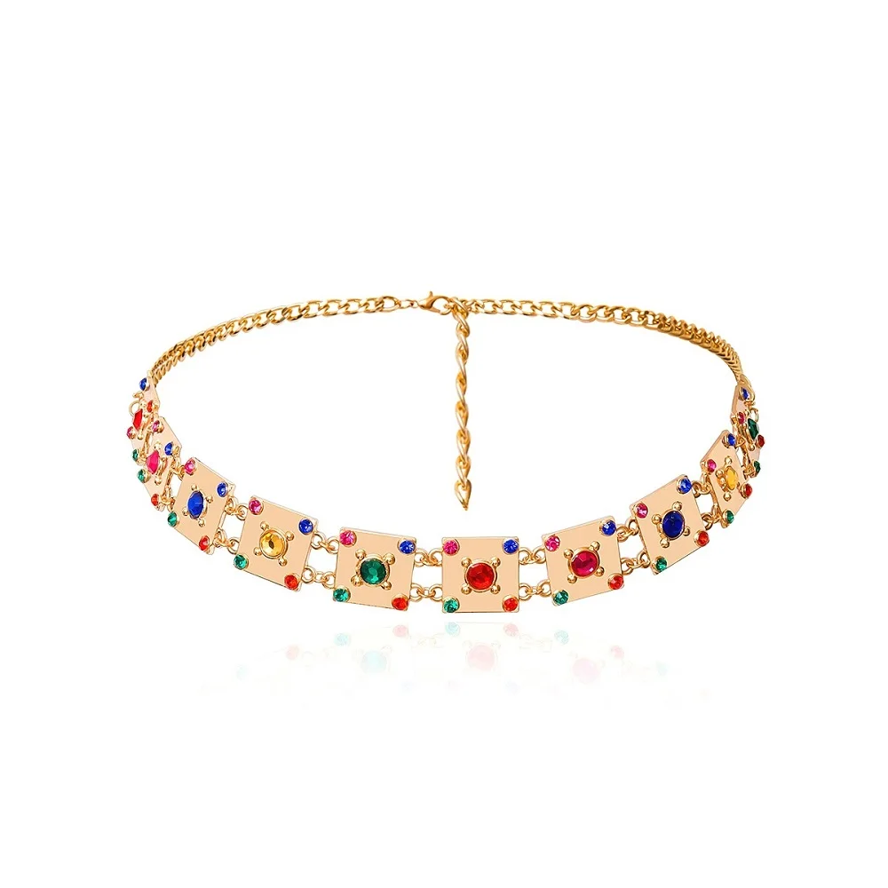 Винтажная дикая цепочка для тела на талию Геометрическая цветная квадратная |