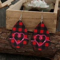 european and american new valentines day series drop shaped red lattice leather earrings pink peach heart earrings wholesale