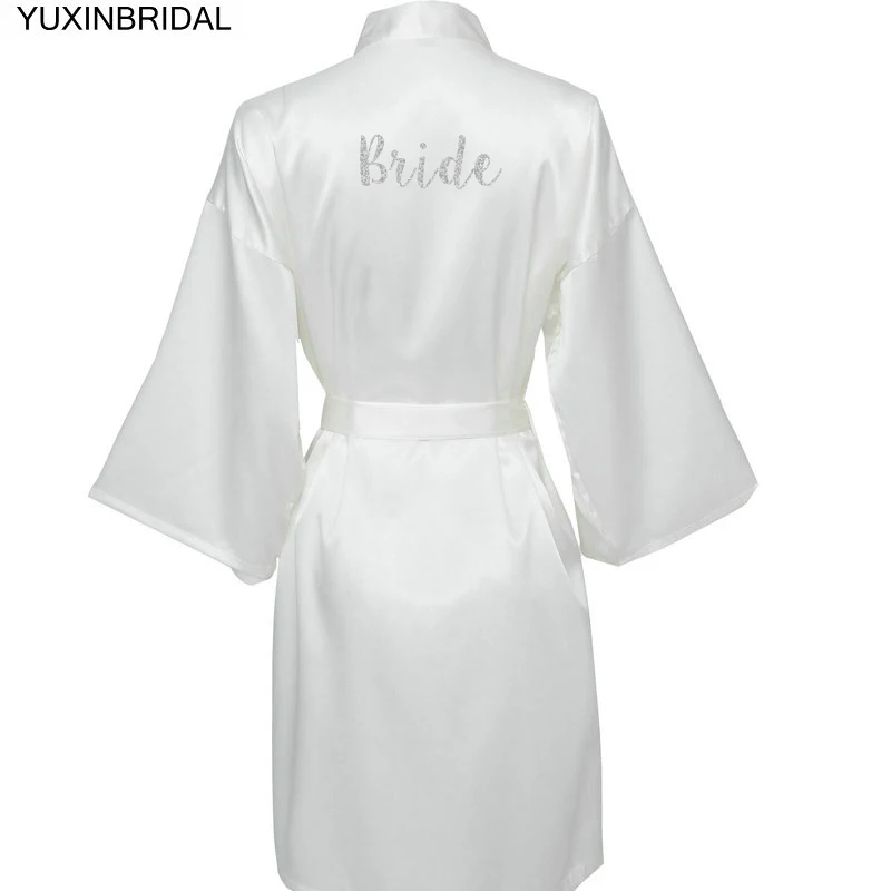 YUXINBRIDAL, красное вино, новинка, халат для невесты, подружки невесты, халат для мамы, сестры невесты, свадебный подарок, кимоно, атласные халаты 001 - Цвет: bride silver print