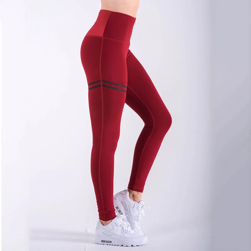 red Высокие эластичные спортивные Леггинсы для фитнеса, облегающие спортивные штаны для бега, женские штаны для йоги, быстросохнущие тренировочные брюки - Цвет: red