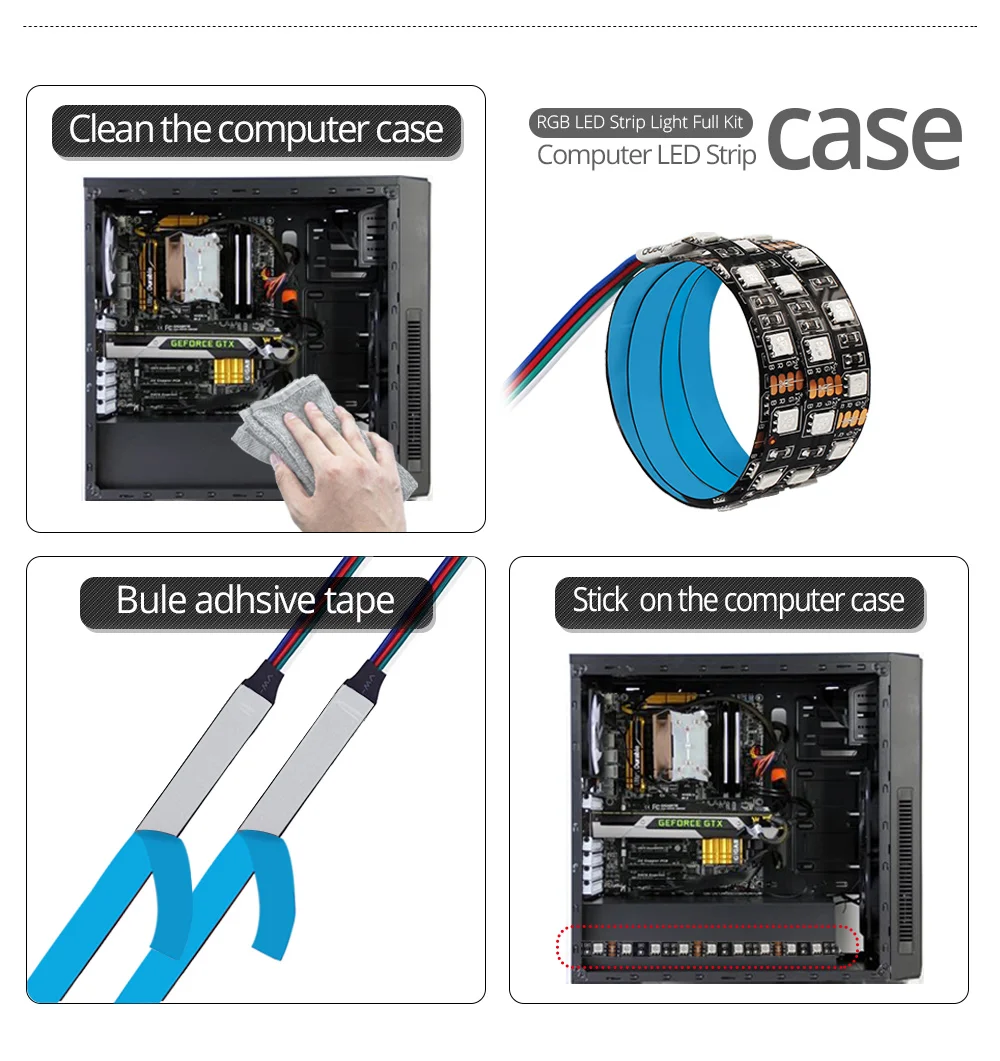 SATA светодиодный светильник 5050 RGB DC12V Sata интерфейс питания для ПК чехол для компьютера, 17Key RF пульт дистанционного управления светодиодный светильник