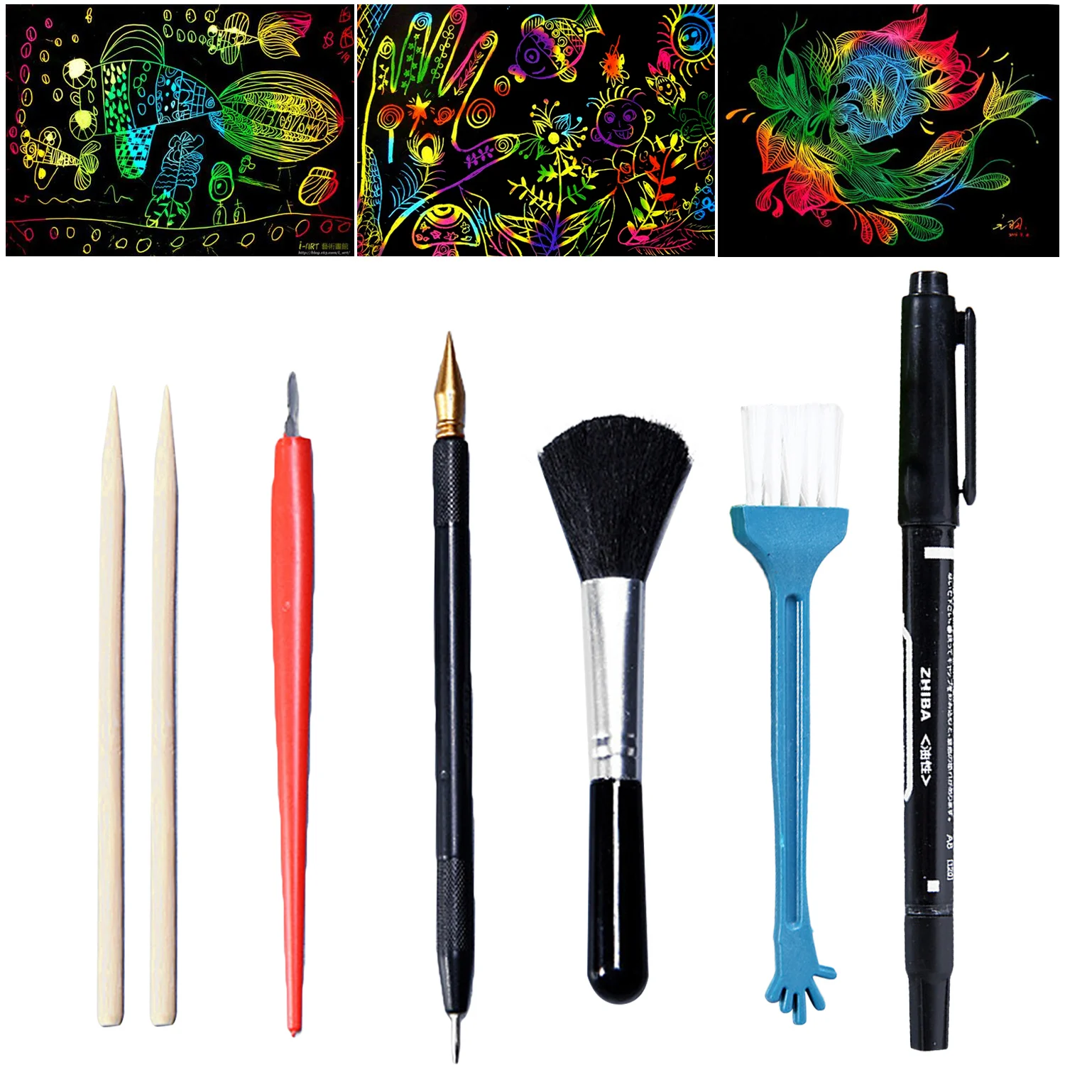 

4/5PCS Magic Scratch Scraping Painting Tools Bamboo Sticks Scraper Repair Scratch Pen Black Brush DIY Painting Coloring Toy