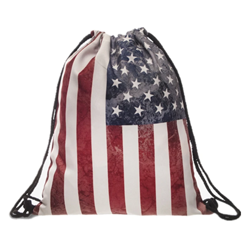 Новинка 3D мешок с кулиской принтом USA Flag модный рюкзак открытой дверью на шнурке