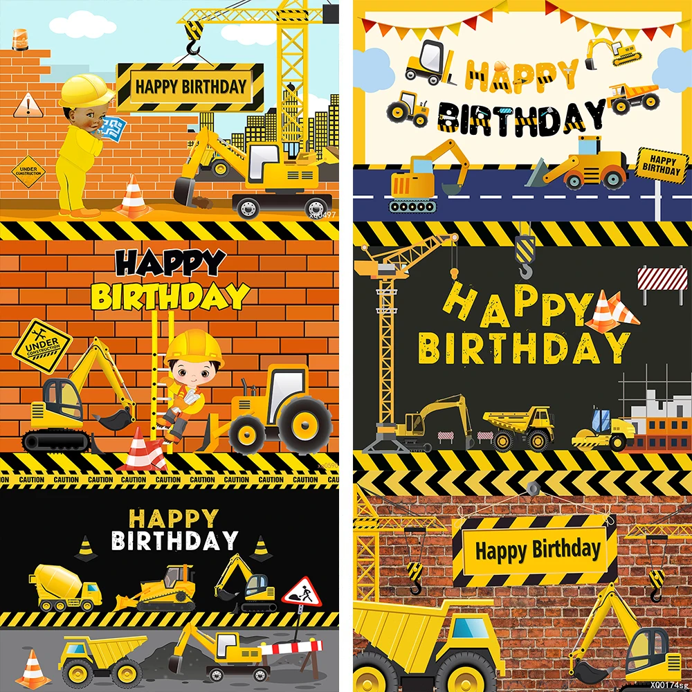 

Baby Birthday backdrop Construction party Crane dump truck photography background photo studio boy photocall Photozone