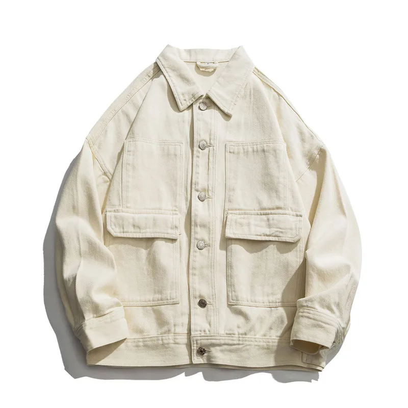 

Autumn Cotton Casual Jacket Men's Fashion Solid Color Pocket Tooling Jackets Mens Streetwear Loose Hip Hop Bomber Jacket Men