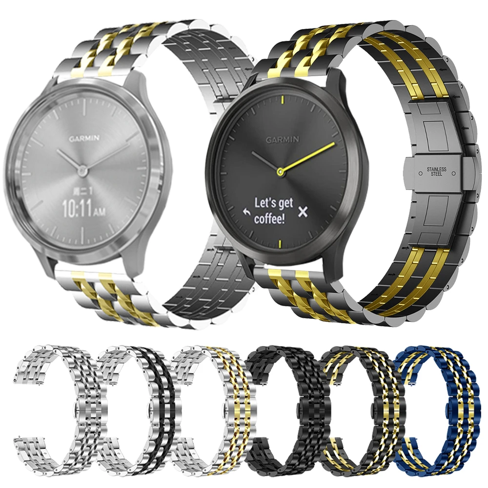 

20/22mm Stainless Steel Band for Garmin Vivoactive 3 4 Watch Wrist for Garmin Venu 2 Vivomove HR Metal Strap Bracelet Watchband