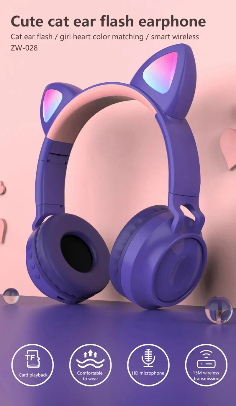 ZW-028 гарнитура с кошачьими ушами Беспроводные стереонаушники басами милые