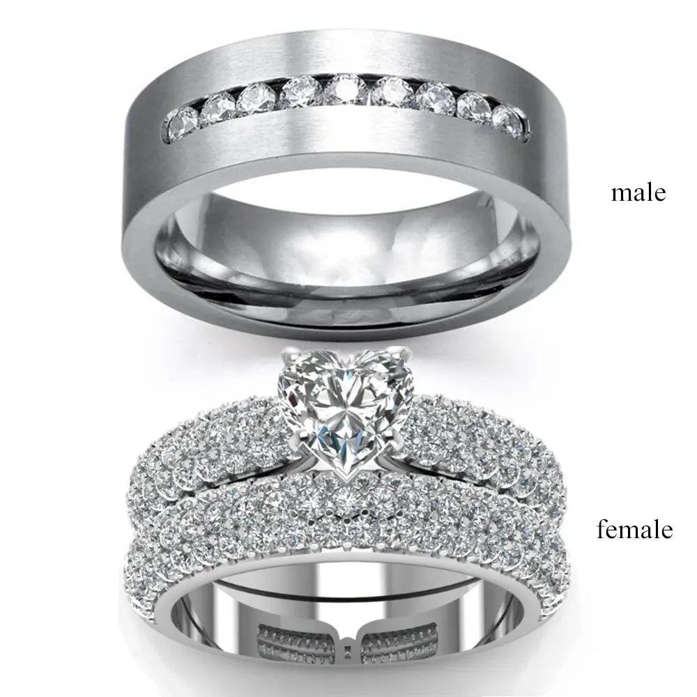 Серебряные стразы из нержавеющей стали набор колец для пары обручальные