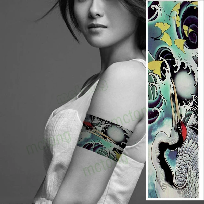 Водостойкая Временная тату наклейка Ukiyo e красно Венецианский кран Ginkgo Arm до