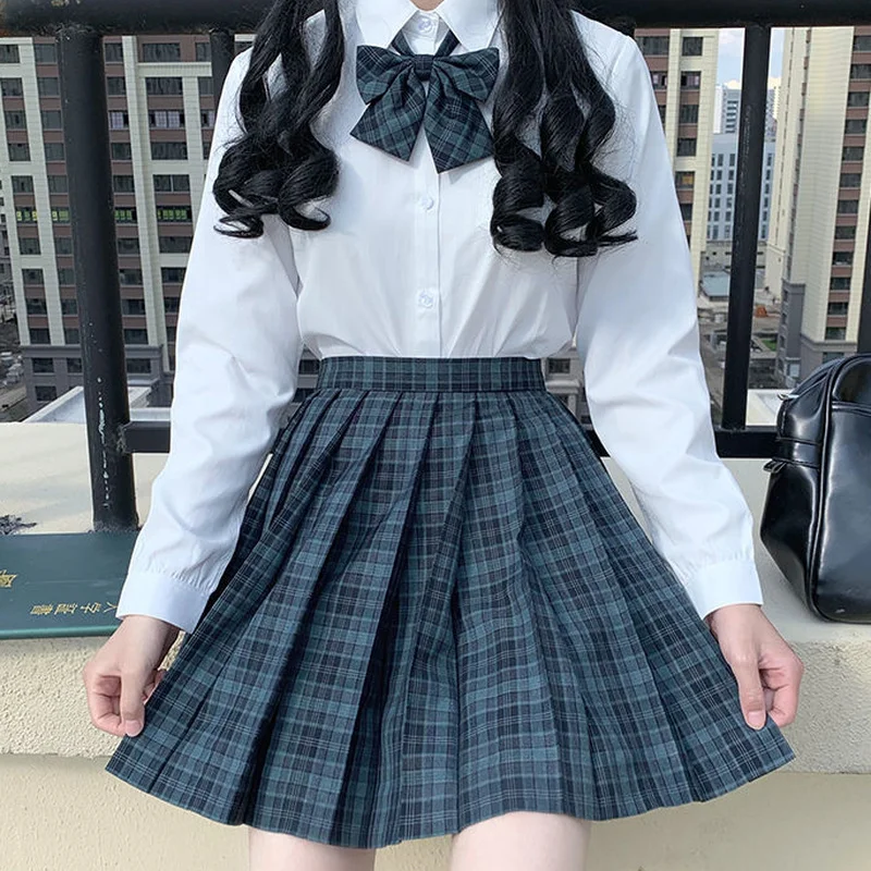 

HOZUHOU Plaid Skirt Women Japanese School Uniform Autumn Kawaii High Waisted A-line Pleated Skirt for Girls Cute Preppy Style JK