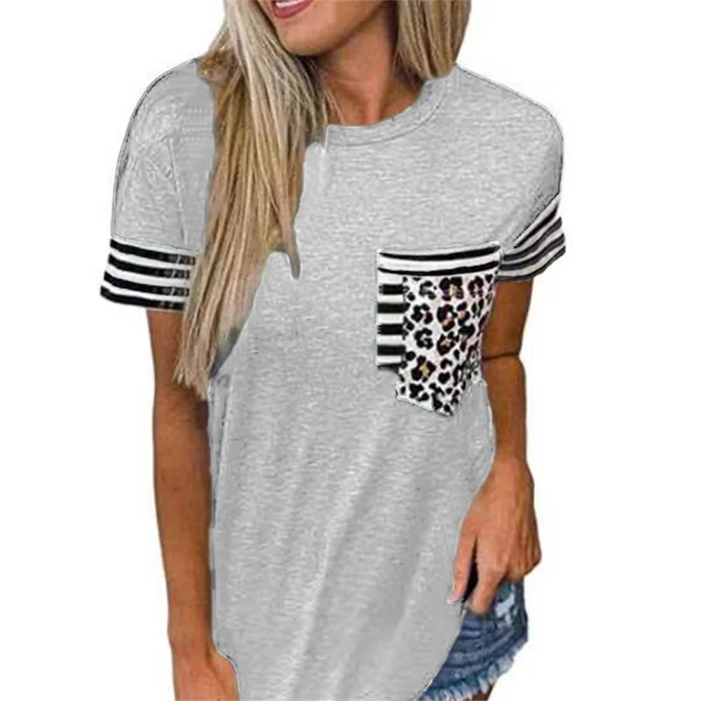 Женская футболка с коротким рукавом и карманами Повседневная Свободная