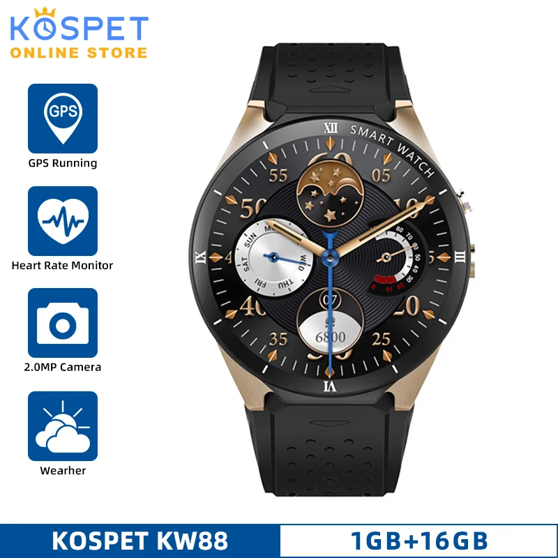 Смарт-часы KOSPET KW88 PRO 1 ГБ 16 Android 7 Bluetooth 39 дюйма WIFI 400 мАч 3G 400*400 мужские часы для iOS и |