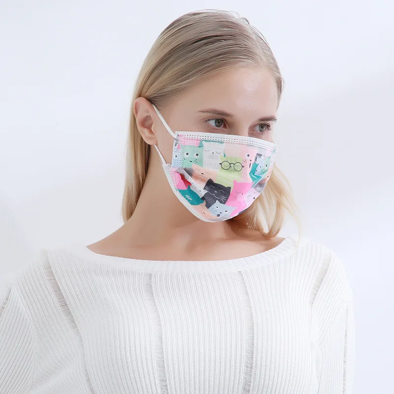 

50pcs Adult Cute Cat Mask Cartoon Mascaras 3-layer Non-woven Fabric Safe & Comfortable Fashion Animal Kawayi Women Face Mask