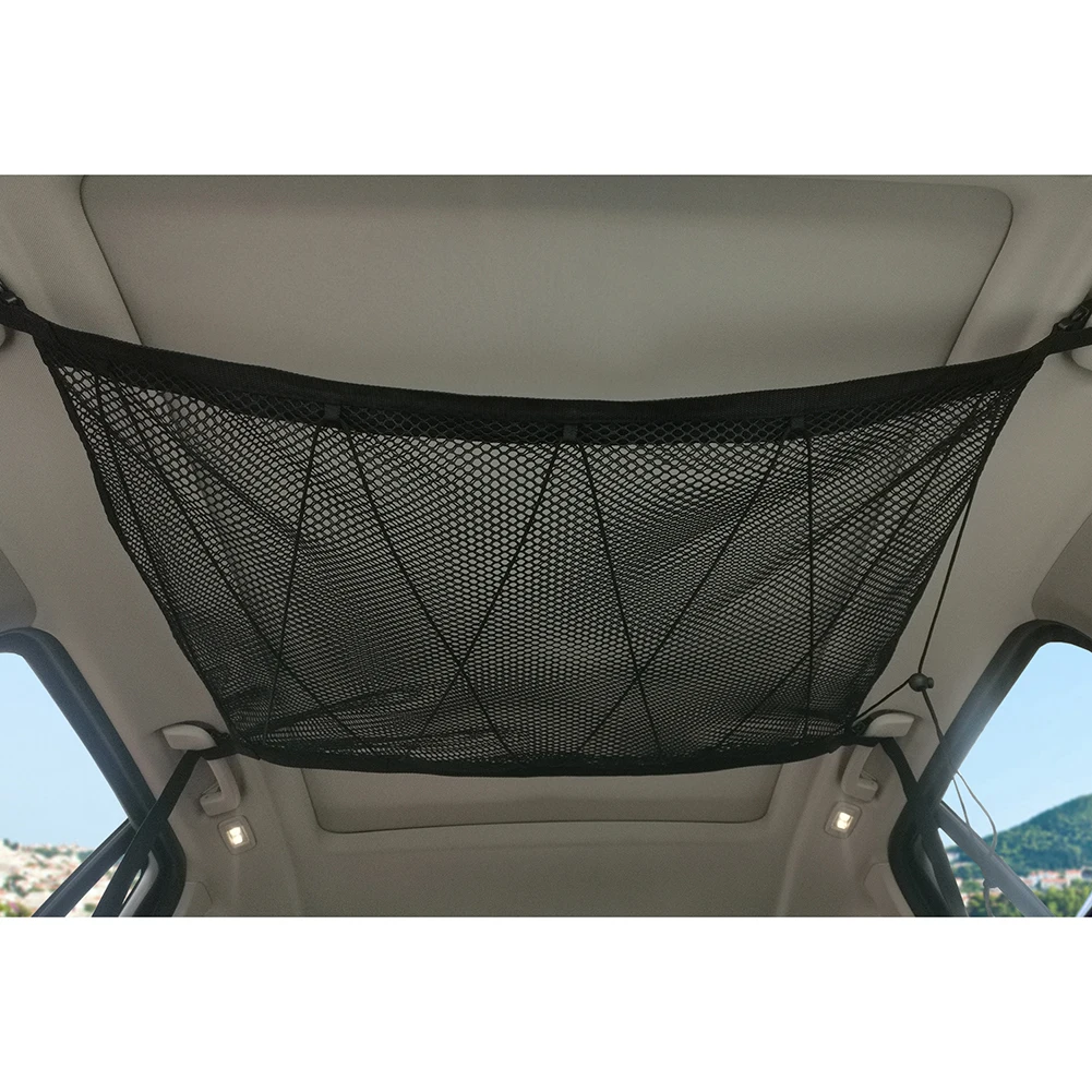

90x65cm Adjustable Car Roof Cargo Mesh Storage Bag Ceiling Hanging Luggage Storage Organizer Pocket Universal