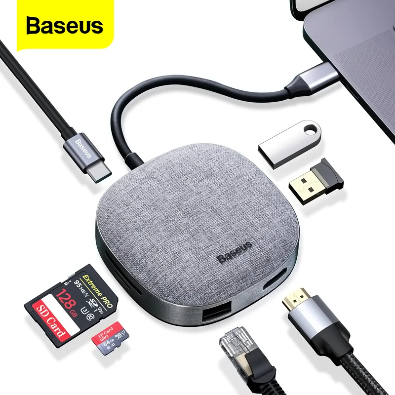 

Baseus USB C HUB Type C HUB to HD 4K RJ45 Multi USB 3.0 Adapter For MacBook Pro Air USB-C Splitter Micro SD Card Reader USBC HUB