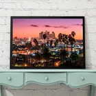 Los Angeles California Skyline at Sunset пальмы фото оранжевого неба классный Настенный декор художественный печатный плакат Холст Картина в рамке