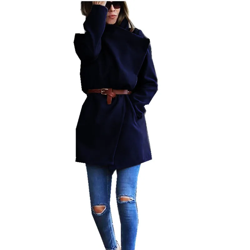 

Women's Spring Wool Long Jacket Autumn Trench Coat With Belt Ladies Outerwear Windbreaker Female Cardigans 2021 Fshion Clothing