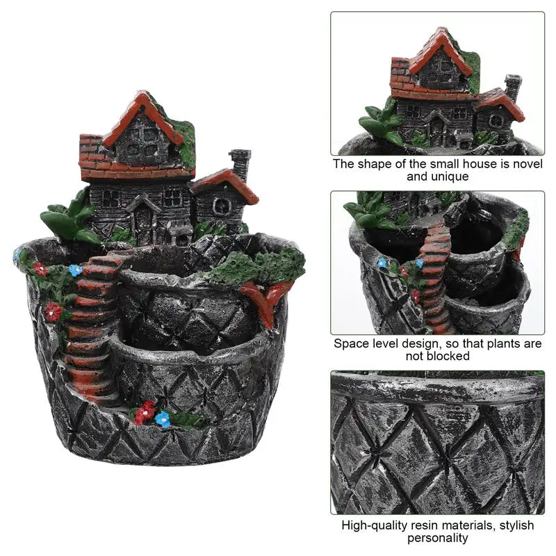 

1Pc House Shaped Flowerpot Decorative Flowerpot Succulent Pot Landscape Ornament