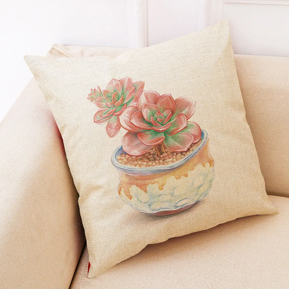 Наволочка для подушки с суккулентами украшение дома наволочка диванной