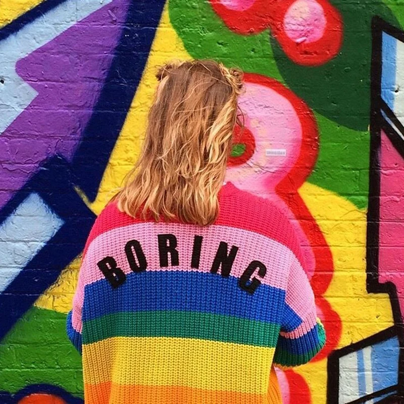 CHRLEISURE Новая женская модная одежда трикотажное милое Радужное цветное свободное