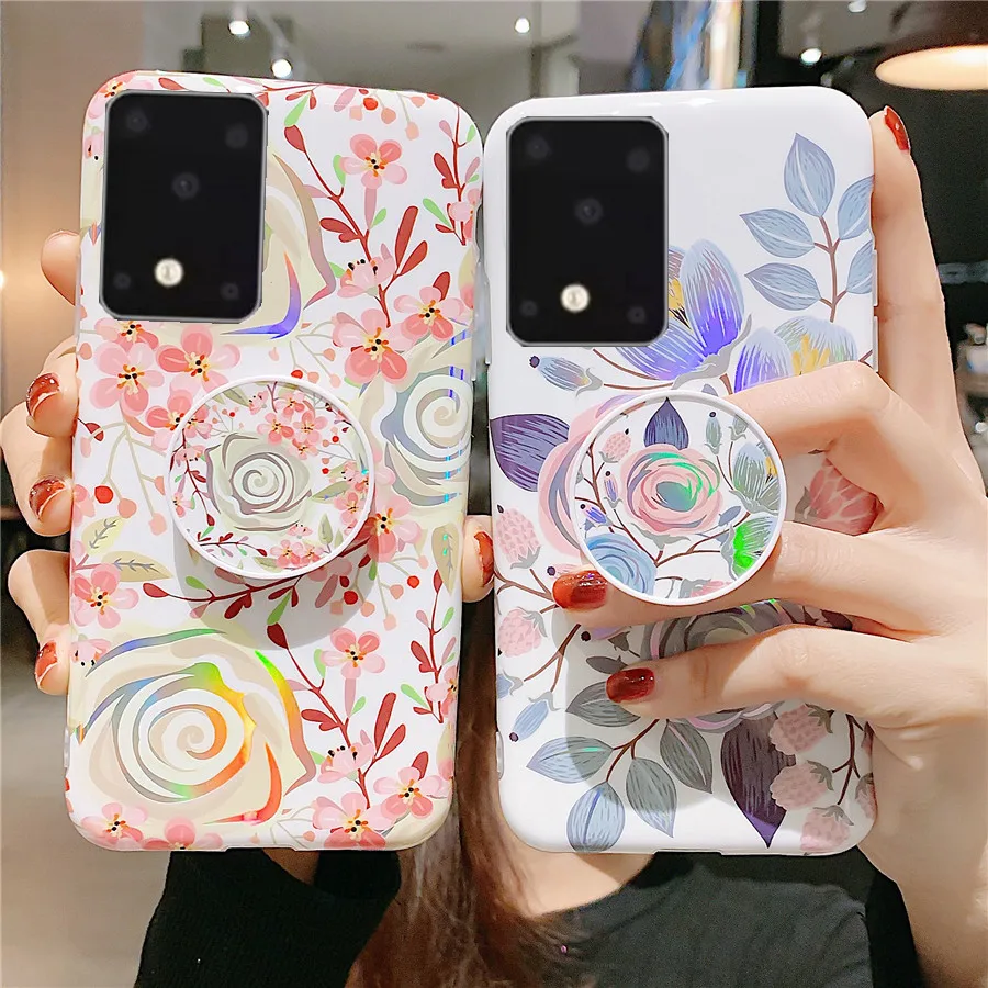 Блестящий чехол с кольцом для Samsung Galaxy S20 FE S21 Note 20 Ultra Note10 Plus S10 S9 из ТПУ лазерным