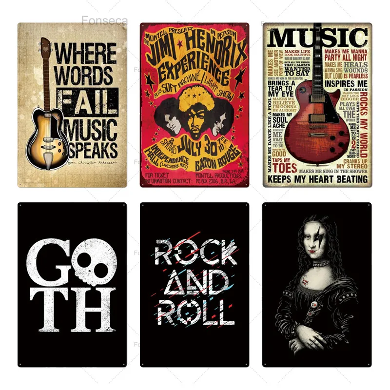 Rock & Roll Tin Sign Vintage Metal Plaque Poster Retro Wall Decor for Bar Pub Club Man Cave |