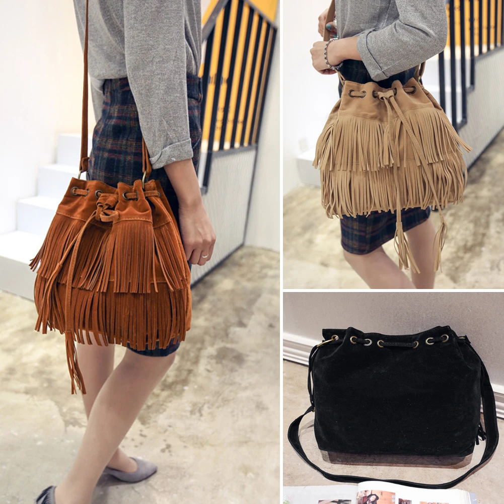 

Vintage Women Messenger Bag Fringe Bag Female Crossbody Bag with Tassels Faux Suede Handbag Shoulder Bag for Ladies High Quality