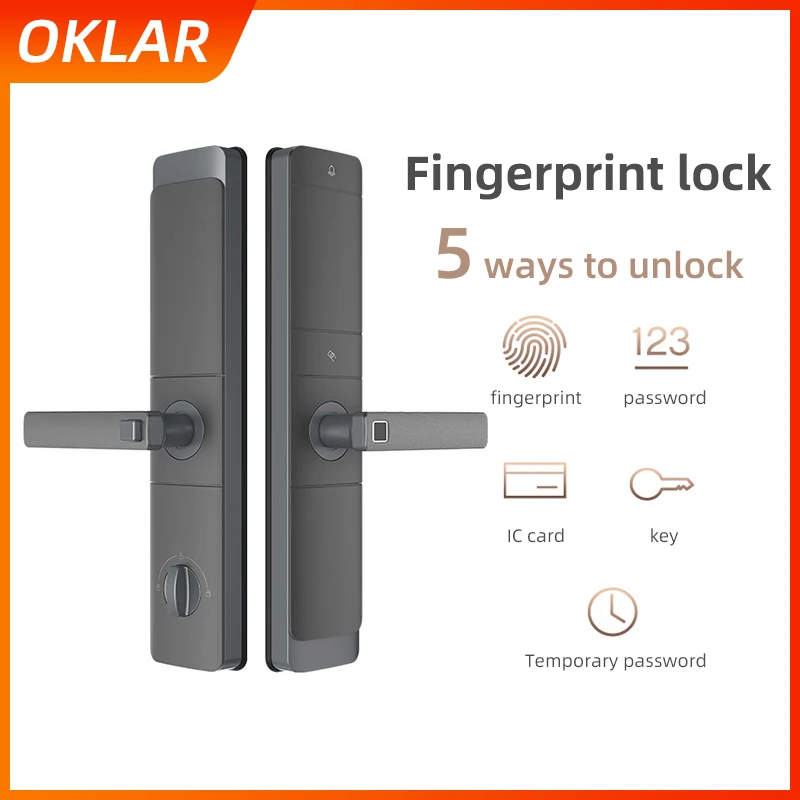 

OKLAR Smart Digital Door Lock Biometric Fingerprint Lock Security Outdoor with Password Key IC Card Unlock For Home Office Hotel
