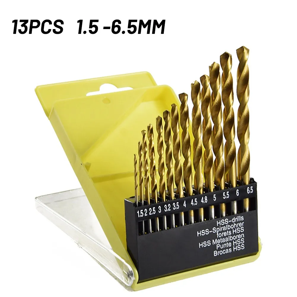 

6.5mm Drill Bits 1.5mm High Speed Steel Round Shank 13pcs Yellow 2.5mm